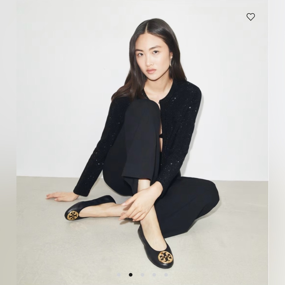 Tory Burch Reva Black Leather Flats with Gold Logo sz9